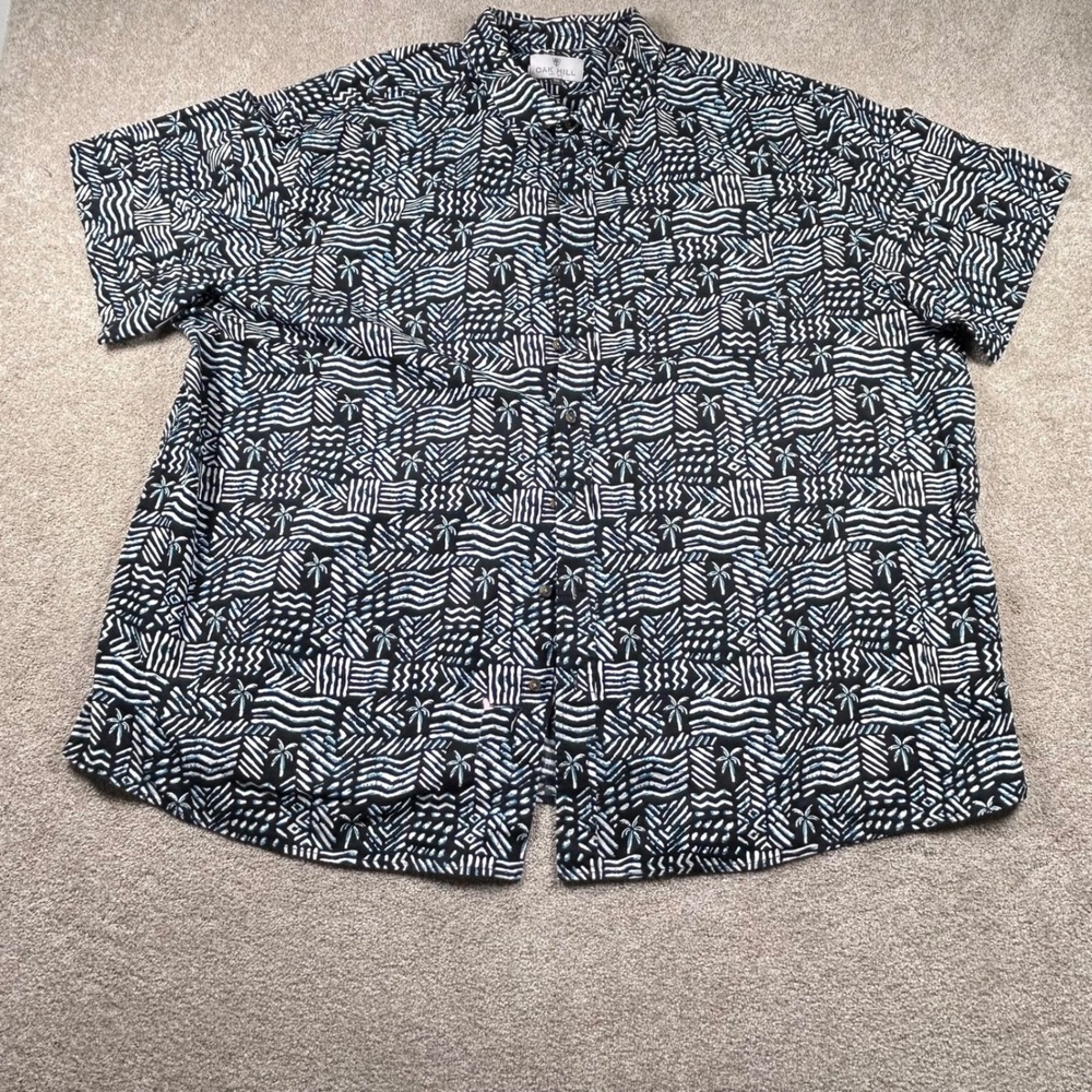 Oak Hill Mens 3XL Short Sleeve Button Down Palm Tree Geometric Print Shirt Black